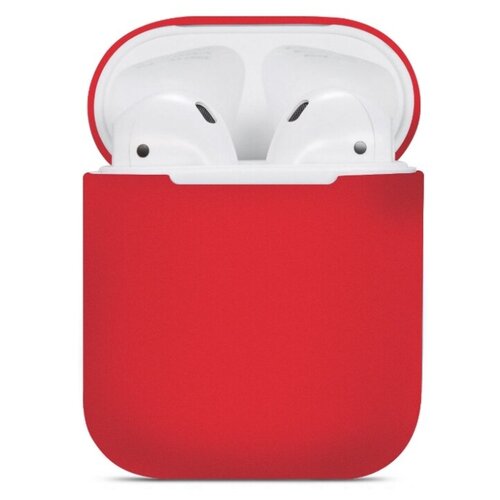 фото Ультратонкий силиконовый чехол для airpods 2 / airpods 1 / аирподс противоударный матовый (ярко красный) pastila