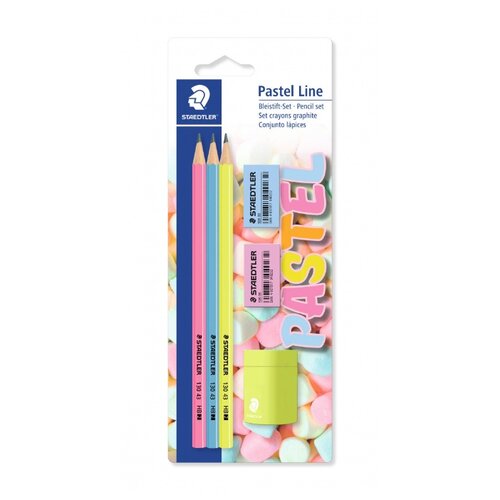 фото Карандаши чернографитные "pastel line", hb, 3 штук с двумя ластиками и точилкой staedtler