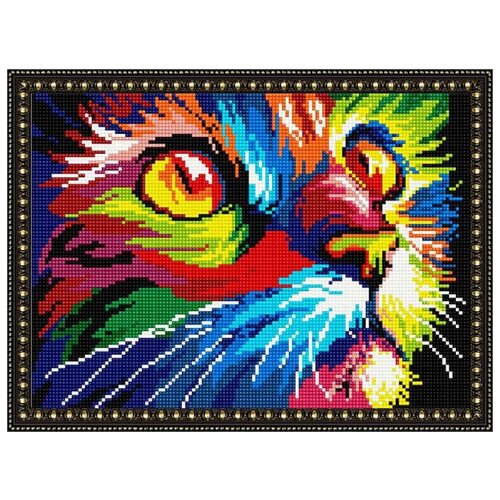 Алмазная вышивка ВанГогВоМне «Цветной кот», 40x30 см