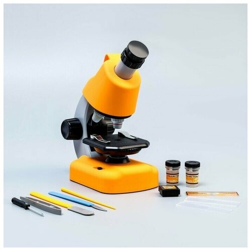 Микроскоп, Юный биолог, кратность до х1200, желтый, подсветка, 1 шт.
