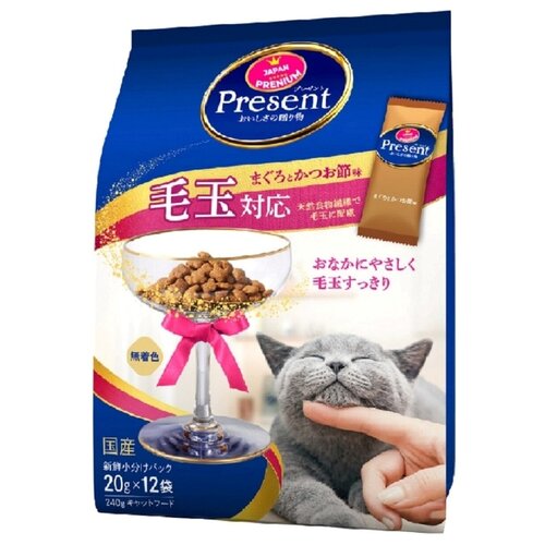 Лакомство для кошек PRESENT. Japan Premium Pet, для выведения шерсти на основе японского тунца бонито, 240г