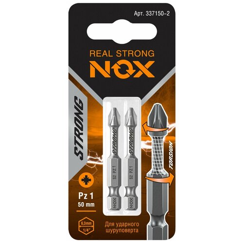 Набор бит Nox, Strong torsion, Pz1, 50 мм, 2 шт набор бит nox strong torsion ph1 50 мм 10 шт