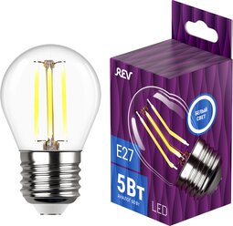 Лампа светодиодная REV filament шар G45 5Вт E27 4000K 545Лм 32484 3