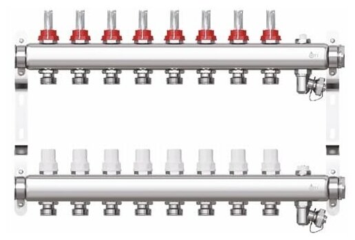 Группа коллекторная нержавеющая сталь STI CM8F 1" ВР/ВР 8 вых 3/4" НР под евроконус с расходомерами