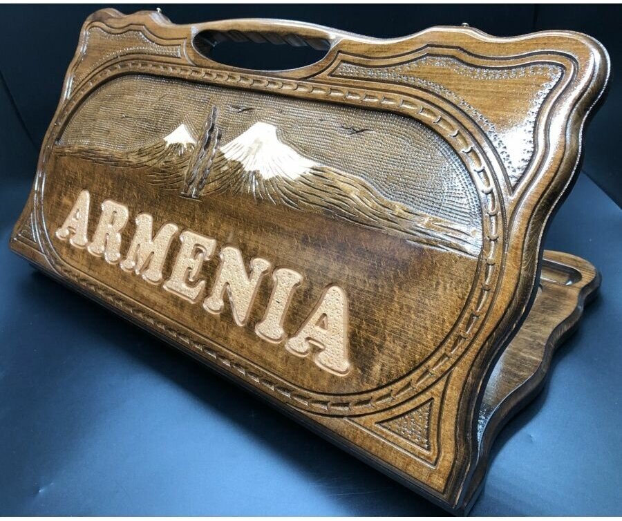 Нарды деревянные резные "Армения" с ручкой, большие 60см