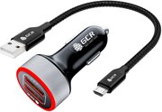 GCR Комплект автомобильное зарядное устройство на 2 USB порта 4.8A, черный, LED индикация + кабель 0.5m MicroUSB черный