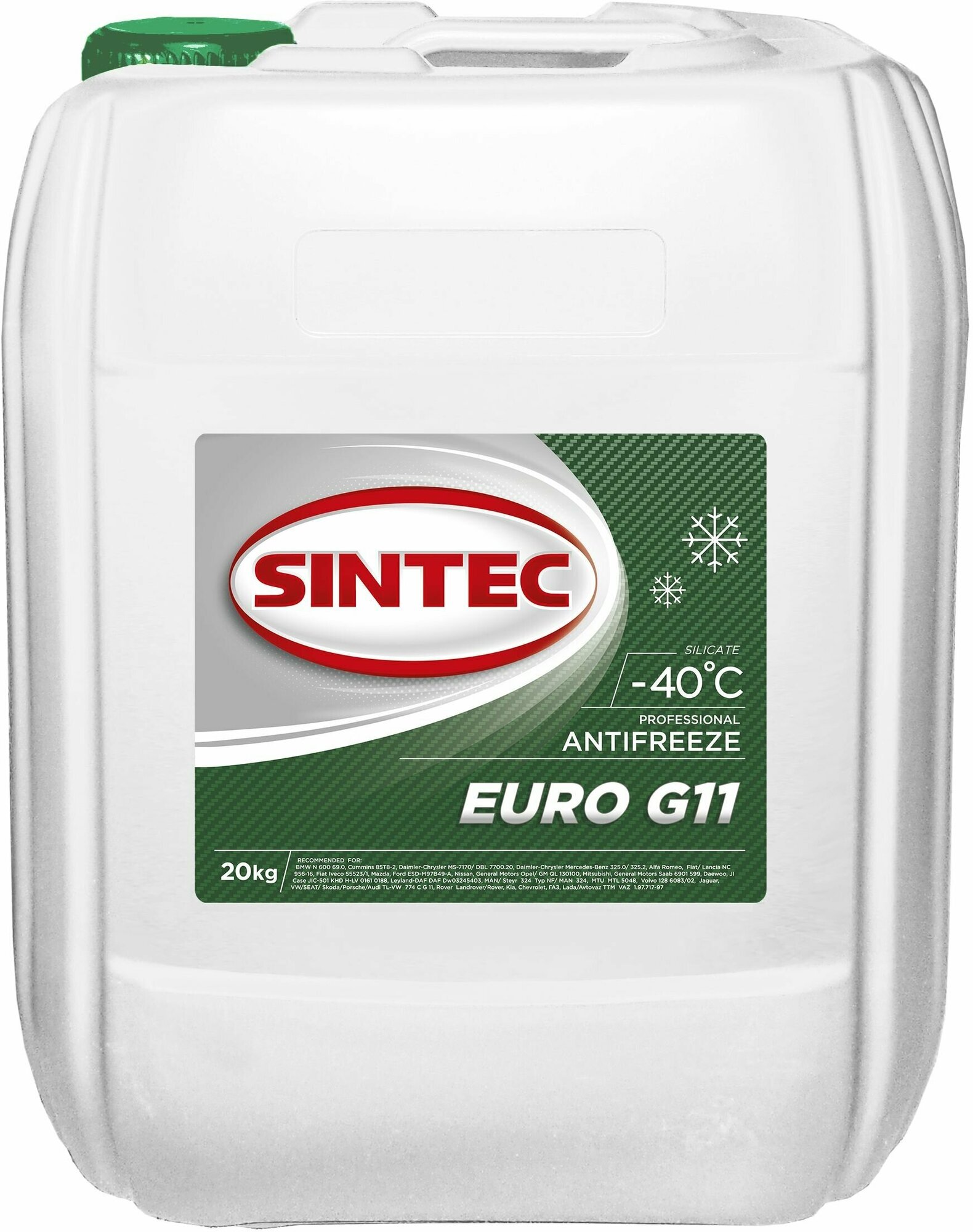 Антифриз SINTEC EURO G11 (-40) зеленый 20 кг