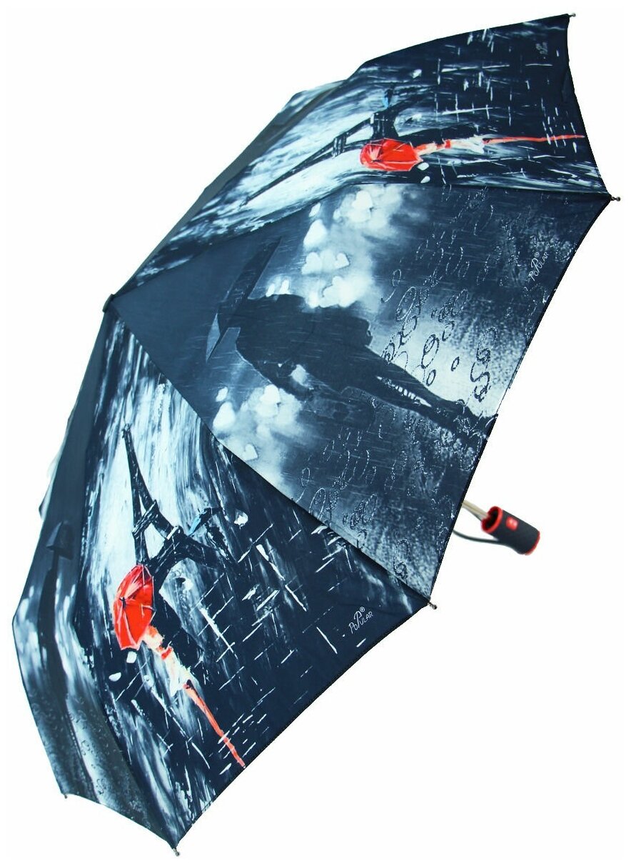 Женский складной зонт Popular Umbrella автомат 1298PG/черный