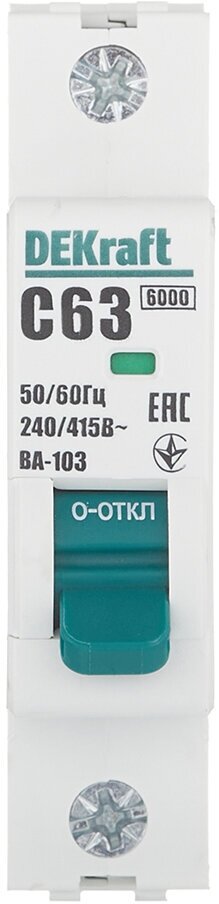 фото Автоматический выключатель Dekraft BA-103 (12279DEK) 1P 63А тип С 6 кА 230-400 В на DIN-рейку