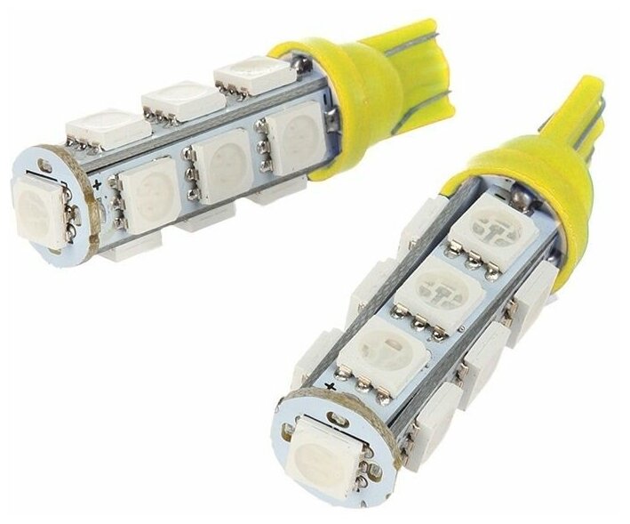 Светодиодная автомобильная лампа T10 - W5W - 13 SMD 5050 12V (Желтый) (Комплект 2 лампы.)