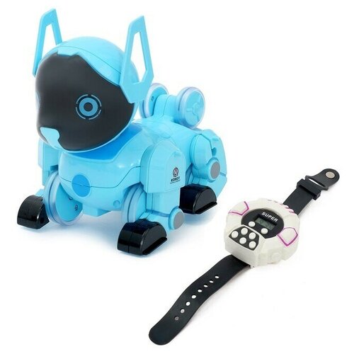 Робот-собака Паппи, радиоуправляемый, световые и звуковые эффекты, работает от аккумулятора, цвет голубой