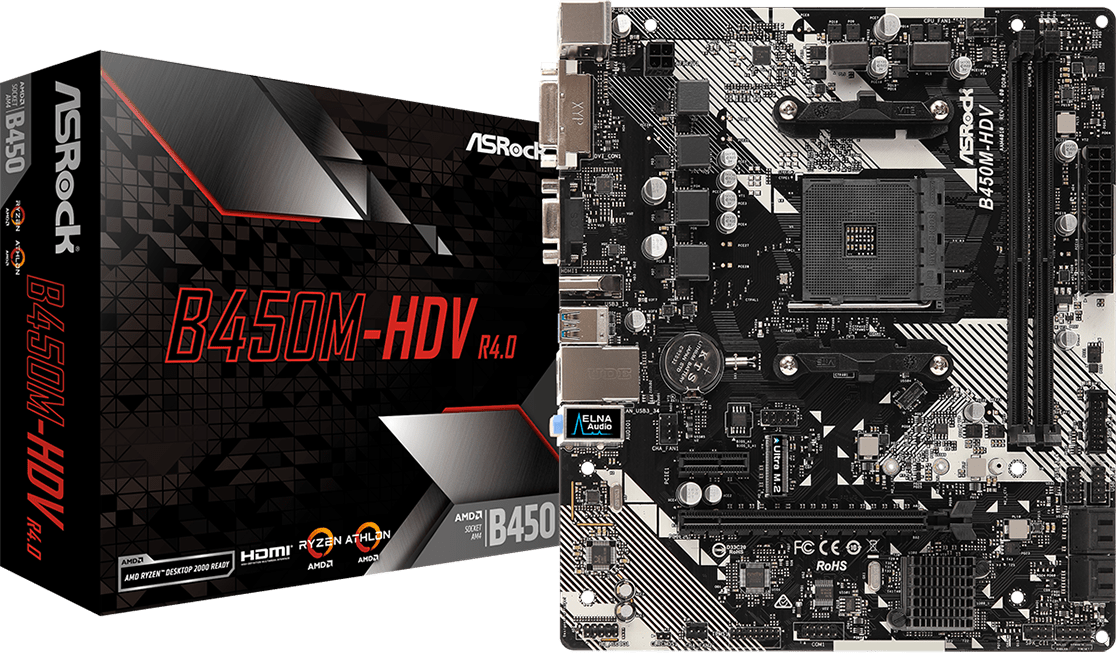 Материнская плата ASRock B450M-HDV R4.0, SocketAM4, AMD B450, mATX