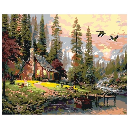 Картина по номерам Домик в лесу у речки, 40x50 см картина в раме 40x50 см домик в лесу