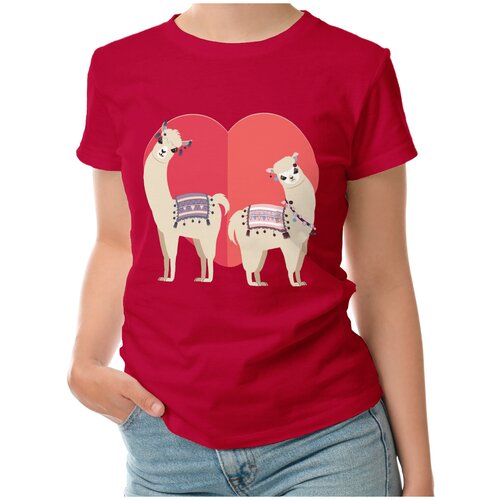 Женская футболка «Лама и альпака на фоне сердца» (L, темно-синий)