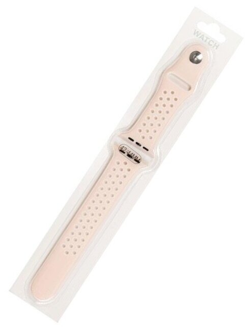 Silicone strap / Силиконовый ремешок перфорированный NK для Apple Watch 42/44мм (23), розовый+белый, на кнопке