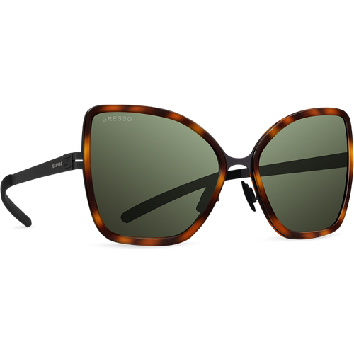 фото Титановые солнцезащитные очки gresso claudia - бабочка / зеленые фотохромные / кант коричневый тортуаз