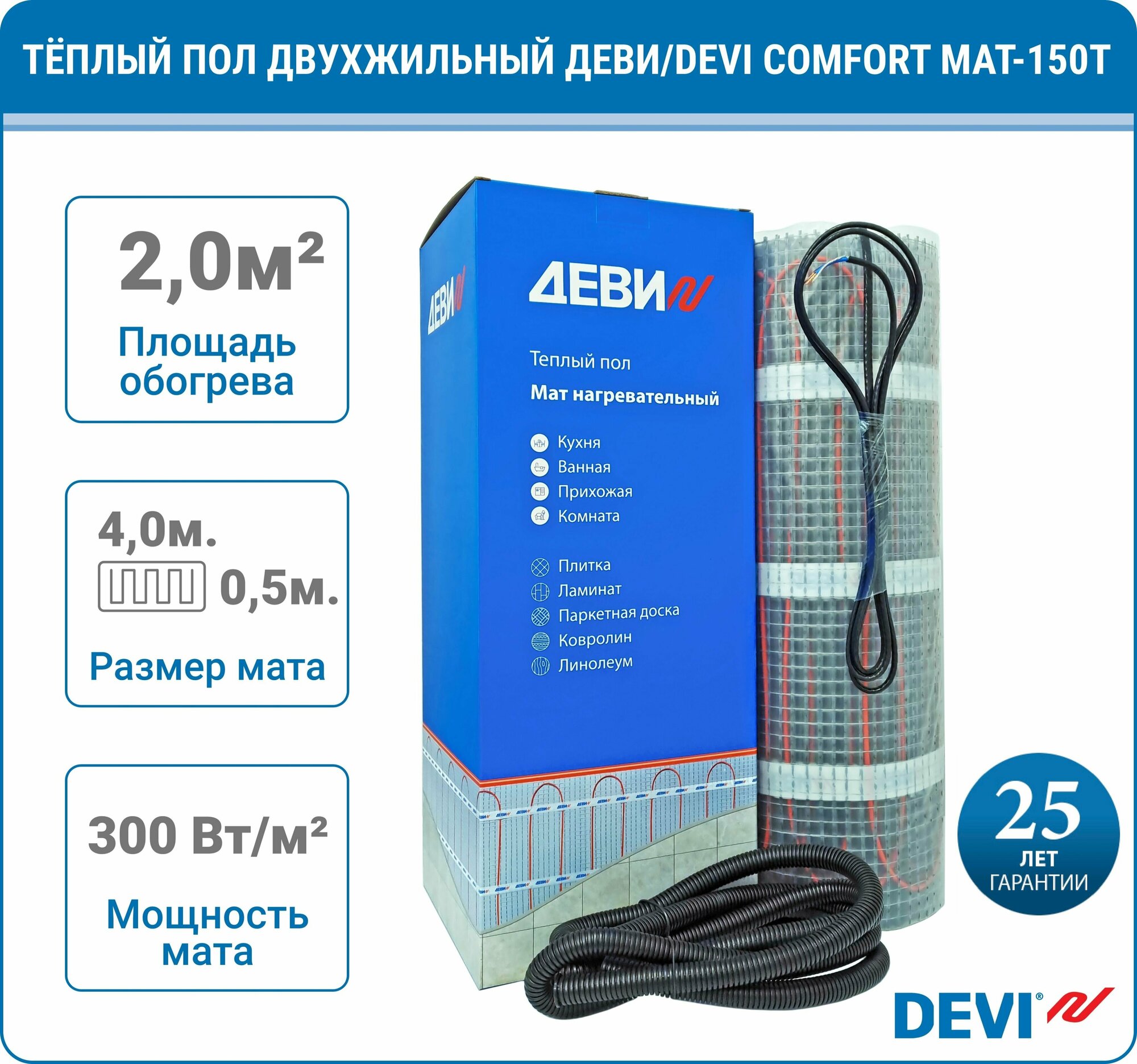 Нагревательный мат ДЕВИ Comfort Mat-150T 1050 Вт 230 В 7 м2 - фото №13
