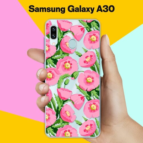 Силиконовый чехол Узор из цветов на Samsung Galaxy A30 силиконовый чехол узор из лам на samsung galaxy a30
