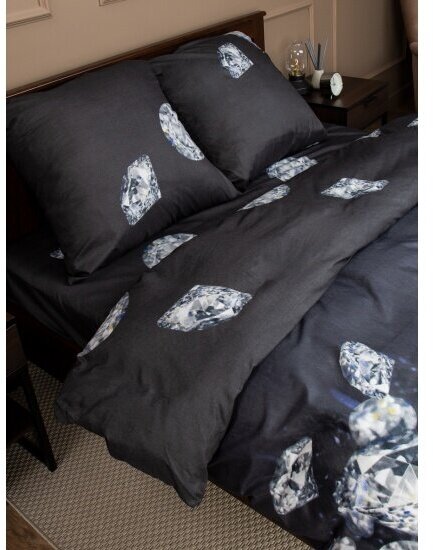 Постельное белье Amore Mio серия Макосатин Black, 1,5 спальный комплект, микрофибра, черный, с принтом кристаллы - фотография № 14