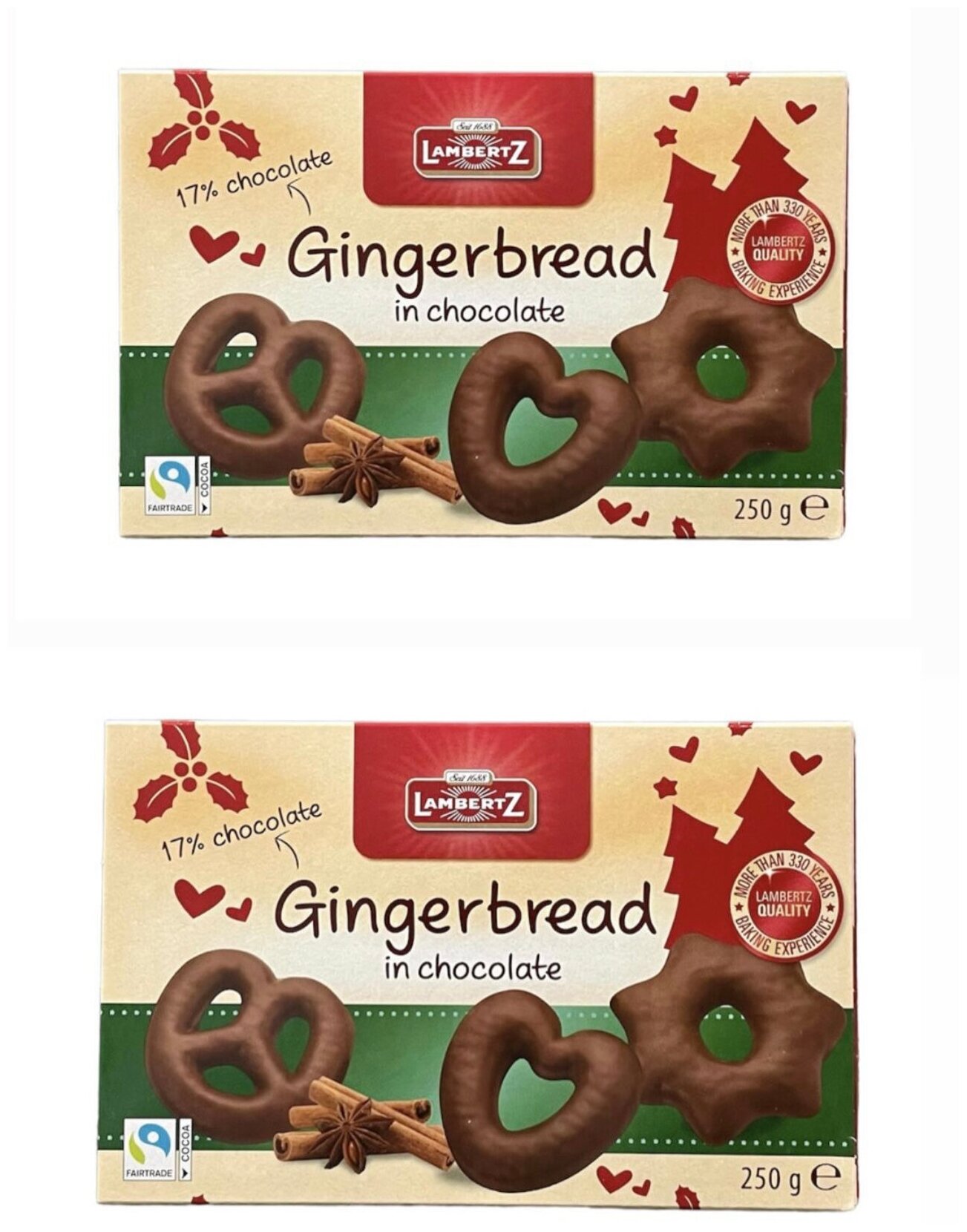 Пряники фигурные в шоколаде Lambertz Gingerbread, 2 шт по 250 г, Польша