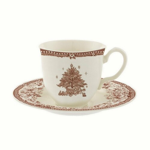 Чайная пара из керамики 220 мл, набор для чаепития, набор чайный, чашка и блюдце DIANA ROSE CHRISTMAS BLANC MARICLO