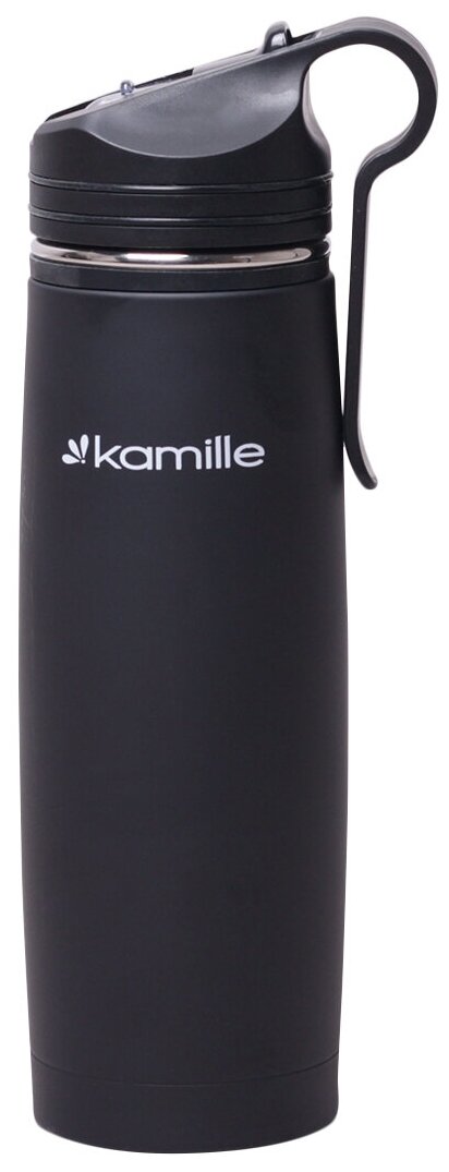 Термос-Бутылка спортивная 500 мл. Kamille KM-2058 из нержавеющей стали с трубочкой и клипсой (2058 / черный)