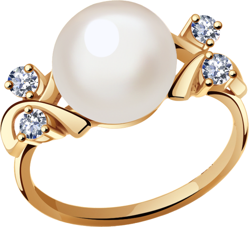 Кольцо Diamant online, золото, 585 проба, жемчуг, фианит, размер 17