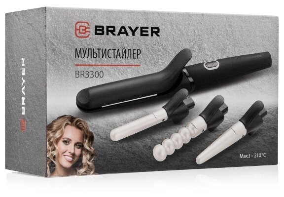 3300BR Мультистайлер BRAYER, PTC, LED (160-210), Выпрямитель и 3 насадки для завивки, Автооткл. - фотография № 9