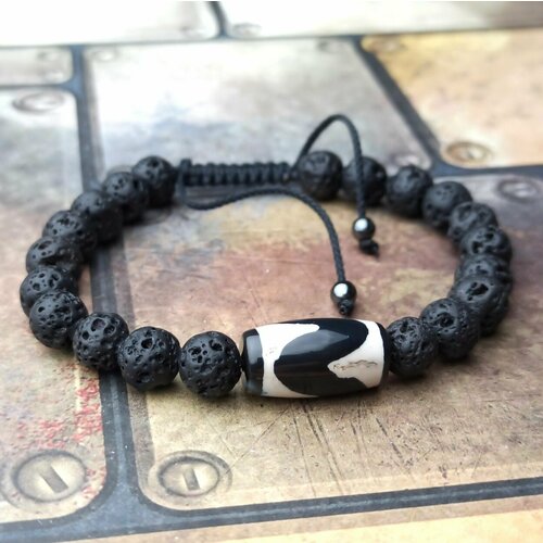 фото Браслет агат лава дзи зуб тигра 8-10 мм 18,5+ см нет бренда