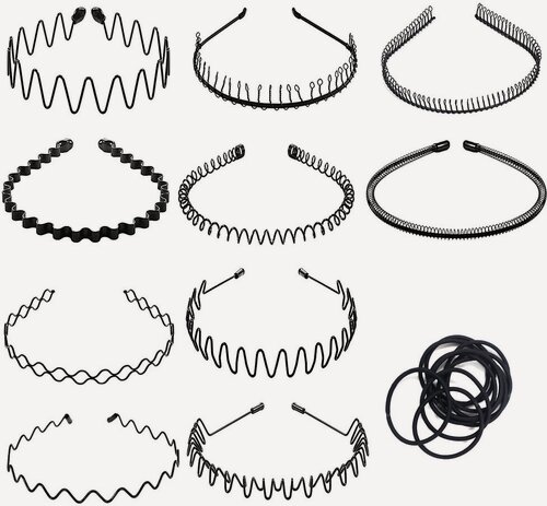 Изображение товара Ободок-гребешок для волос мужской и женский пружинка металлический черный тонкий гребень простой обруч в наборе резинки