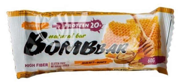 BomBBar протеиновый батончик - 60 грамм, грецкие орехи с медом