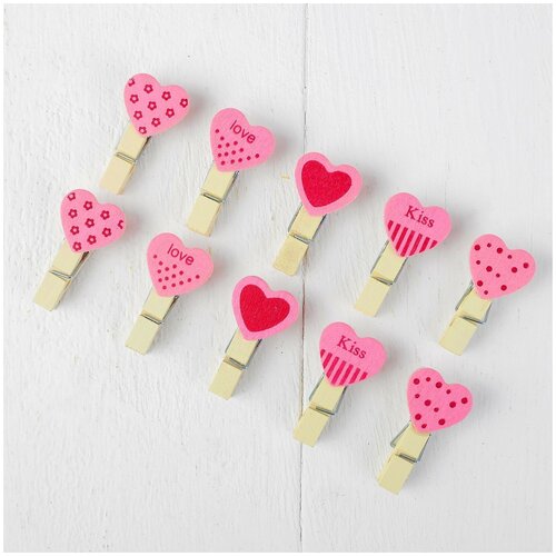 Набор для фото и декора Сердца в наборе прищепки 10 шт верёвка 100 см 318₽