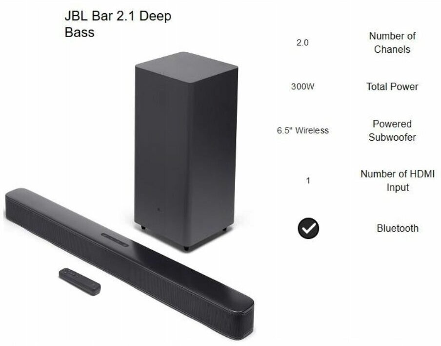 Акустическая система JBL Bar 2.1 Deep Bass (MK2), черный - фотография № 10