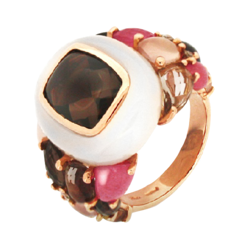 фото Кольцо antonini, красное, желтое золото, 750 проба, кварц, родохрозит, бриллиант, размер 17.2