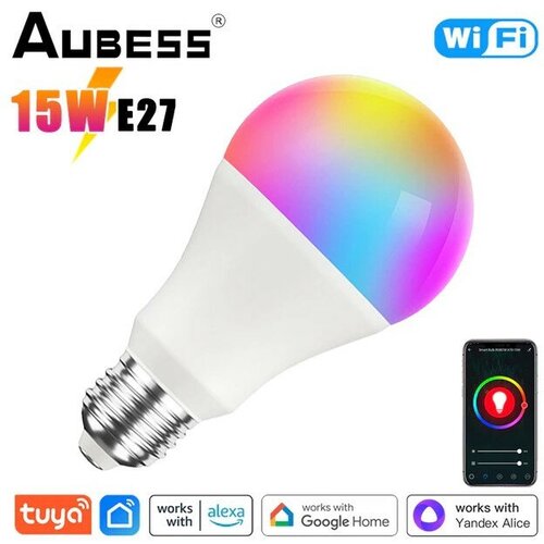 Умная Светодиодная лампа TUYA E27 RGBCW15W с Wi-Fi и поддержкой Alexa Google Home Яндекс Алиса