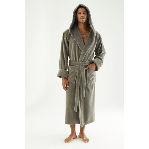 фото Махровый мужской халат; хаки; nusa; турция; размер l/xl