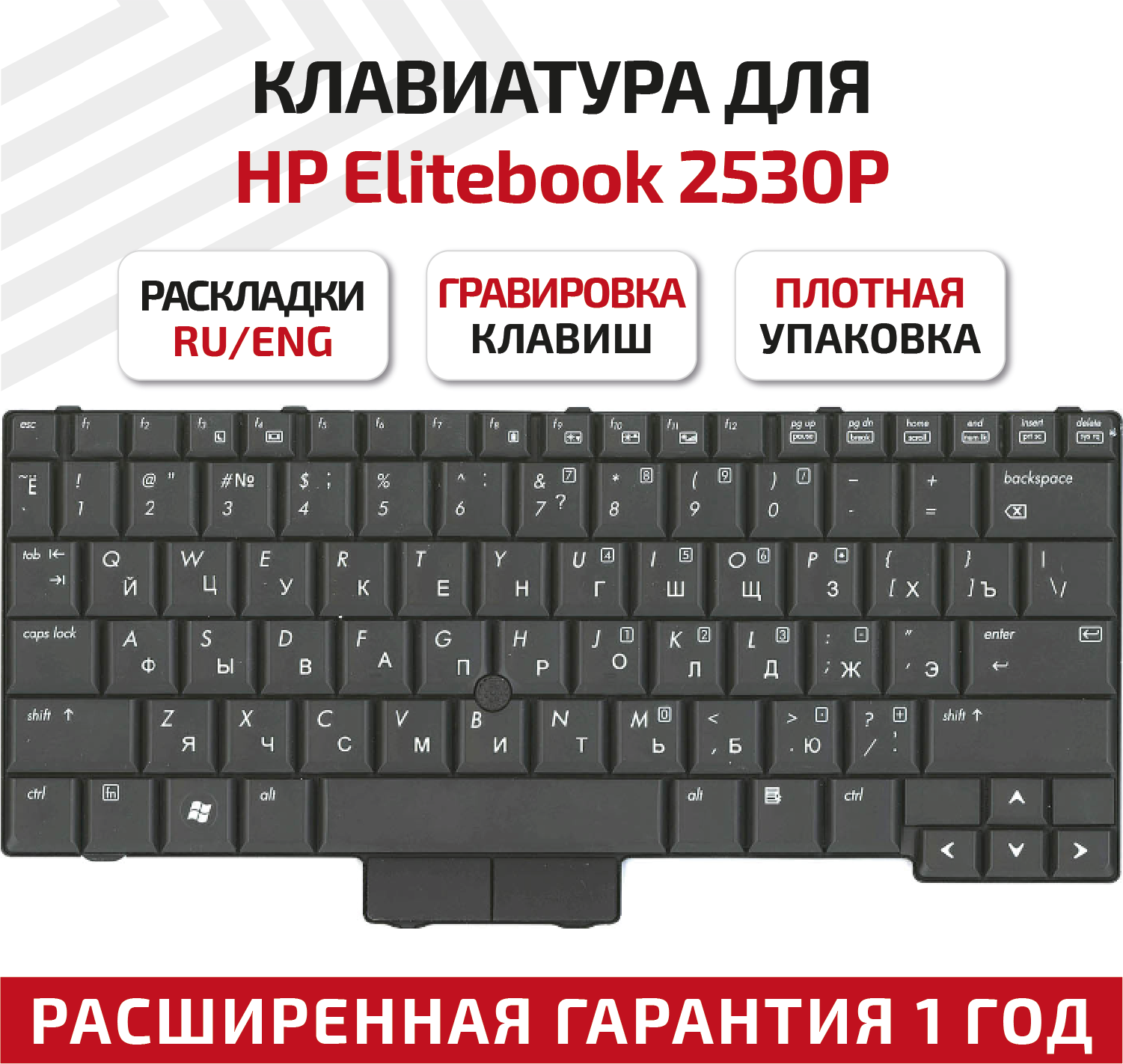 Клавиатура (keyboard) PK1303B0200 для ноутбука HP Compaq 2510p, EliteBook 2530p, черная