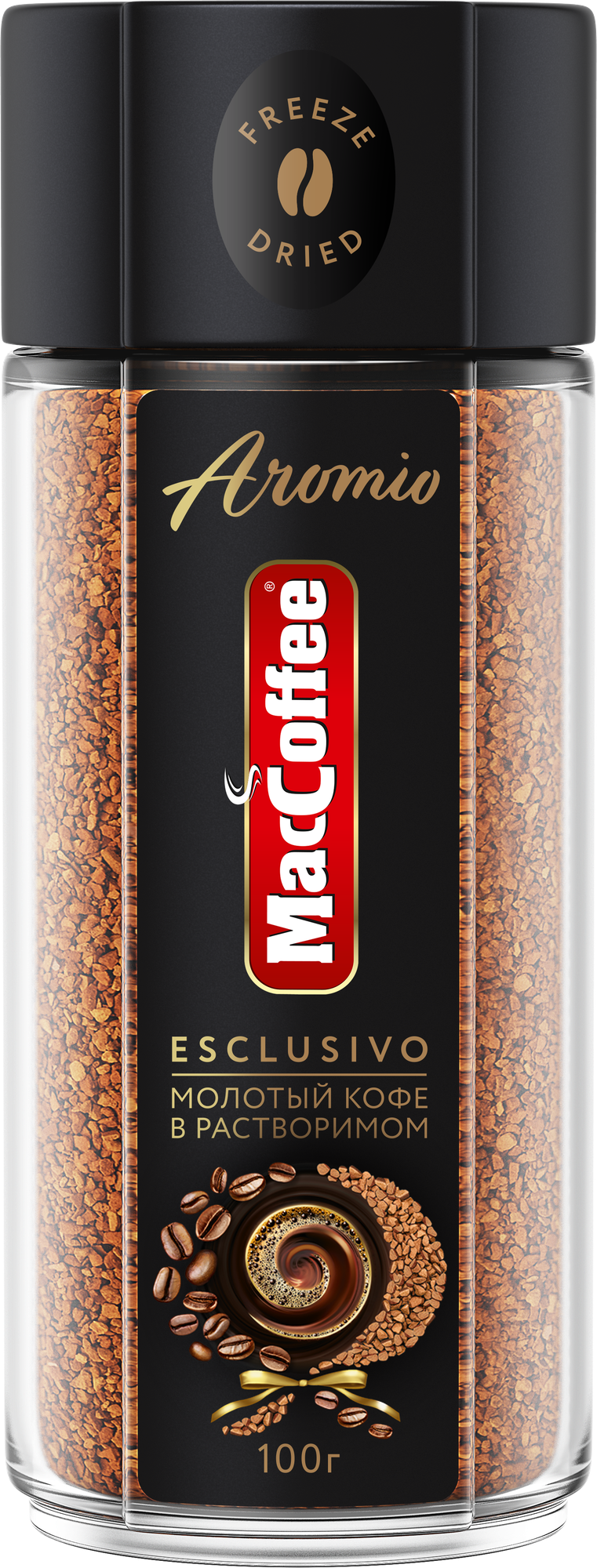 Растворимый кофе MacCoffee Aromio сублимированный с молотым, стеклянная банка, 100 г