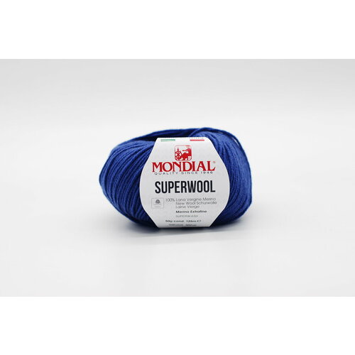 Пряжа для вязания Mondial SuperWool / 3 мотка по 50гр / цвет 820 (синий), 2мм, 150 гр, 375 м