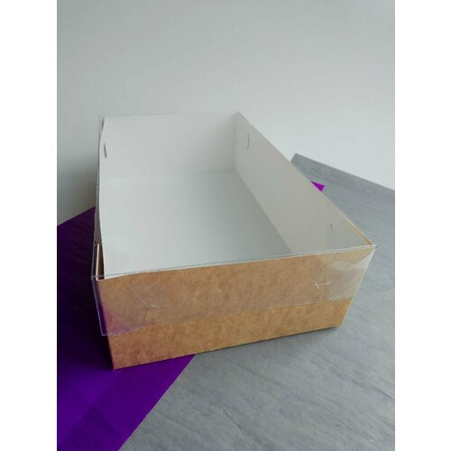 Коробка картонная 25*15*7 см /10 штук/ крафт с прозрачной крышкой