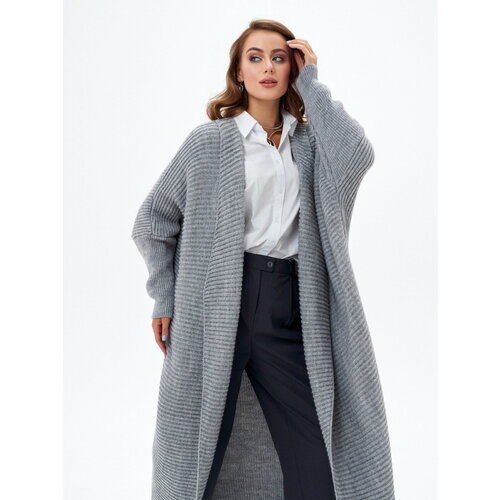 кардиган женский lesnikova design длинный оверсайз пальто вязаное р р 42 50 Кардиган Daffy World, размер 48-54, серый
