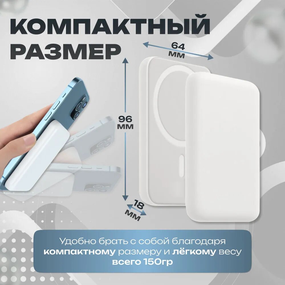 Внешний магнитный повербанк Magsafe Battery Pack для iPhone беспроводная быстрая зарядка 5000 мАч белый