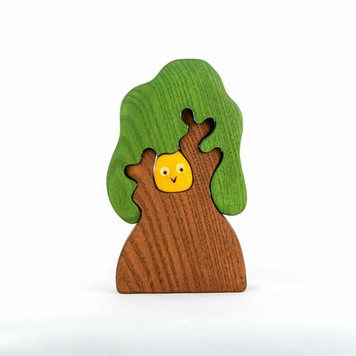 Мастерская Михеевых / Дерево с совой зеленое деревянная игрушка-пазл - развивающие игрушки - интерьерное украшение