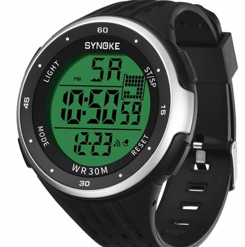 Наручные часы SYNOKE 270 мужские/спортивные/водонепроницаемые/электронные/с функцией таймера, будильника, секундомера, календаря/ Двойное время/ С подсветкой, серебряный, черный