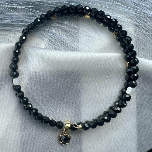 фото Жесткий браслет, гематит, перламутр, шпинель, 1 шт., черный, серебряный нет бренда