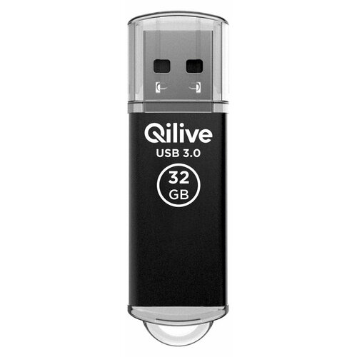 Флешка Qilive USB 3.2 gen 1, с колпачком алюминий черная, 64GB