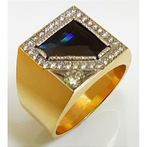 фото Кольцо эстерелла, желтое золото, 750 проба, бриллиант, сапфир, размер 19