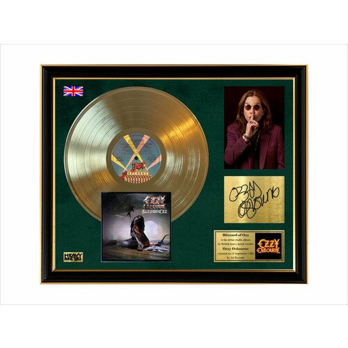 Золотая виниловая пластинка Ozzy Osbourne blizzard of ozz с автографом в рамке виниловая пластинка ozzy osbourne blizzard of ozz lp