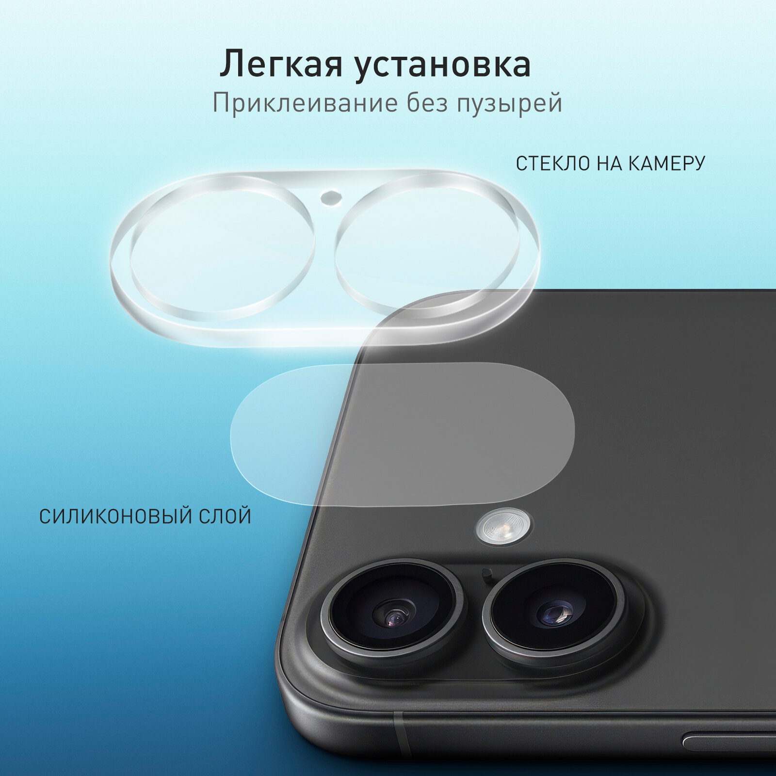 Защитное стекло на камеры Apple iPhone 16 и 16 Plus (Айфон 16 и 16 Плюс), прозрачное, бренд Rosco, 1 шт — фото 1