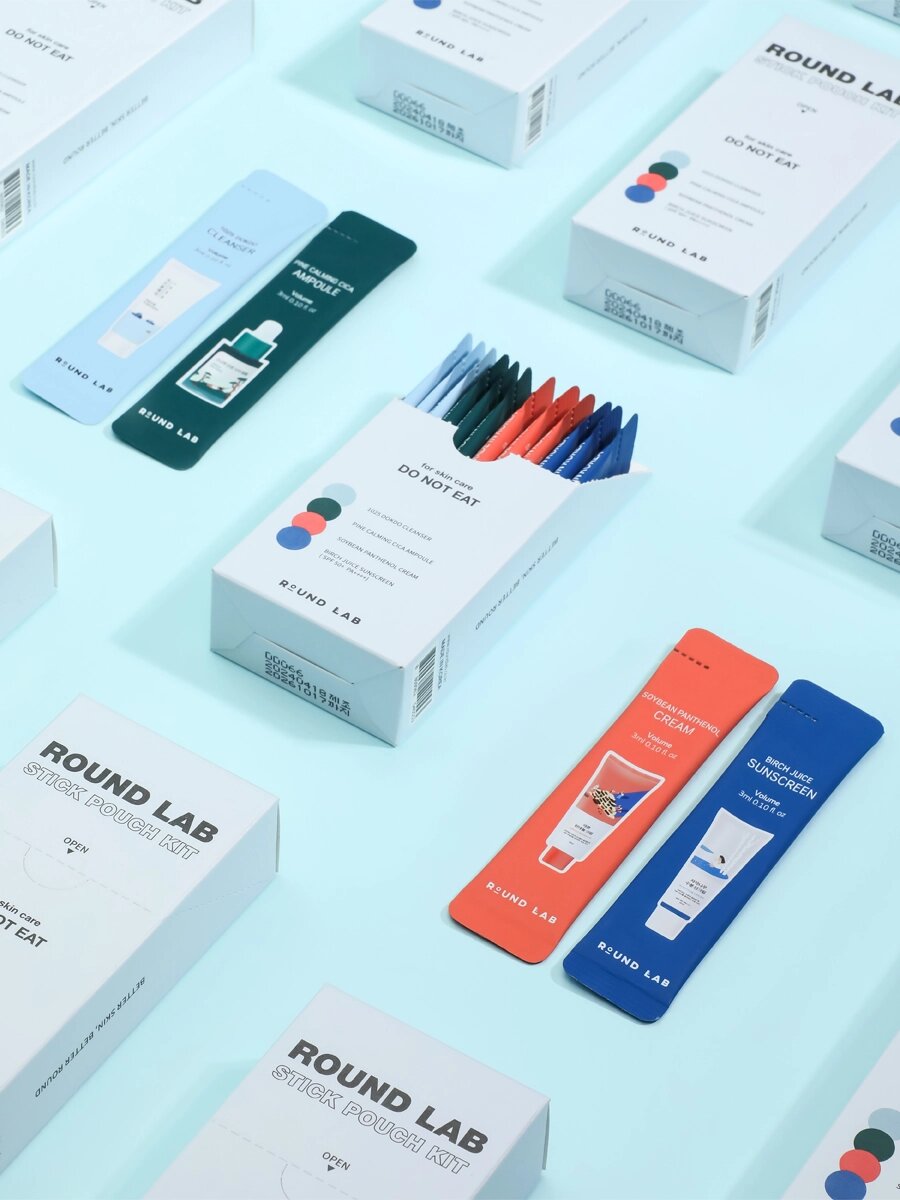 Набор саше: пенка + сыворотка + крем + санскрин Round Lab Stick Pouch Kit 3 мл х 12 шт — фото 1